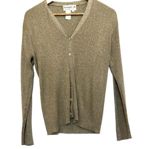 Joseph A. Womens Silk Metallic Gold Button Cardigan Size L Preppy Minimalist